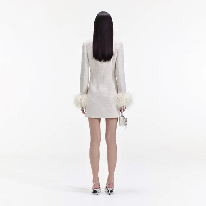 Self Portrait Dresses Cream Boucle Feather Mini Dress 8211 Women Self Portrait Dresses Cream Boucle Feather Mini Dress 8211 Women