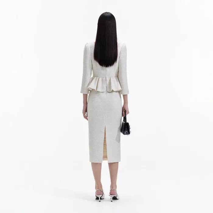 Self Portrait Dresses Cream Boucle Peplum Midi Dress 8211 Women Self Portrait Dresses Cream Boucle Peplum Midi Dress 8211 Women