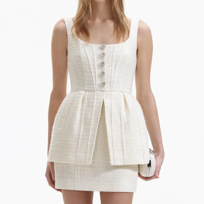 Self Portrait Dresses Cream Boucle Peplum Mini Dress 8211 Women Self Portrait Dresses Cream Boucle Peplum Mini Dress 8211 Women