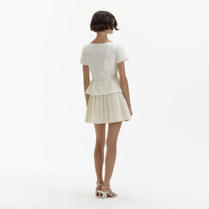 Self Portrait Dresses Cream Boucle Pleated Mini Dress 8211 Women Self Portrait Dresses Cream Boucle Pleated Mini Dress 8211 Women