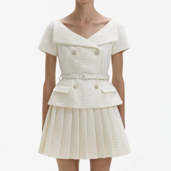 Self Portrait Dresses Cream Boucle Pleated Mini Dress 8211 Women Self Portrait Dresses Cream Boucle Pleated Mini Dress 8211 Women
