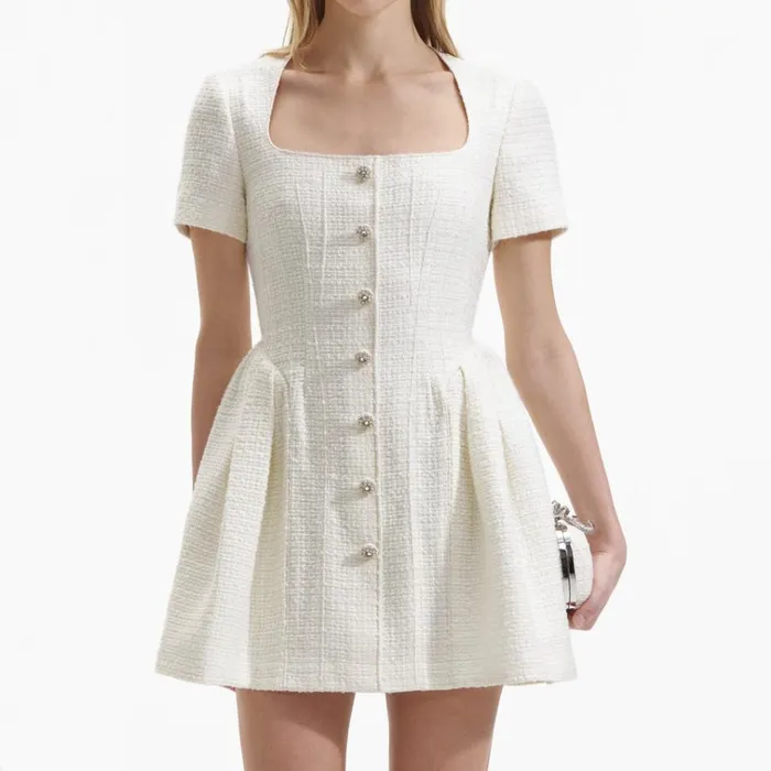 Self Portrait Dresses Cream Boucle Short Sleeve Mini Dress 8211 Women Self Portrait Dresses Cream Boucle Short Sleeve Mini Dress 8211 Women