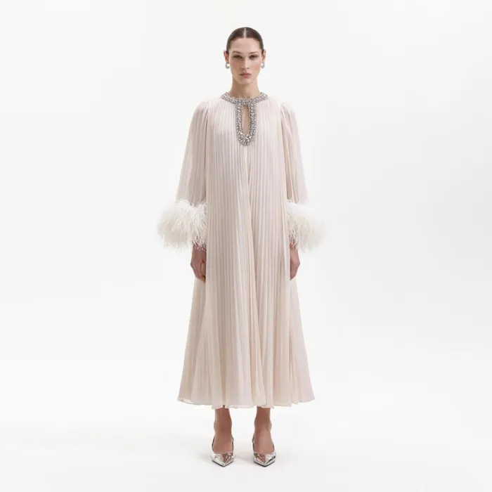 Self Portrait Dresses Cream Chiffon Feather Midi Dress 8211 Women