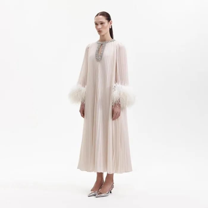 Self Portrait Dresses Cream Chiffon Feather Midi Dress 8211 Women Self Portrait Dresses Cream Chiffon Feather Midi Dress 8211 Women