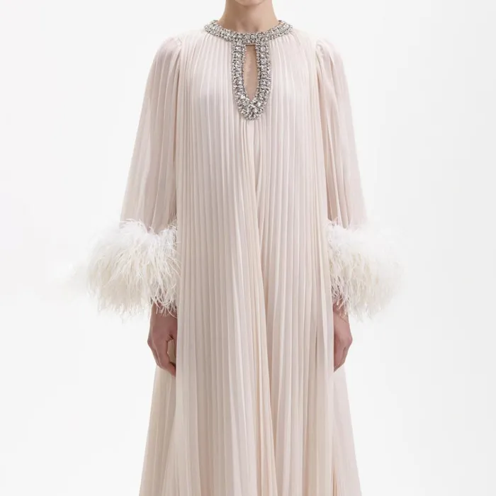 Self Portrait Dresses Cream Chiffon Feather Midi Dress 8211 Women Self Portrait Dresses Cream Chiffon Feather Midi Dress 8211 Women