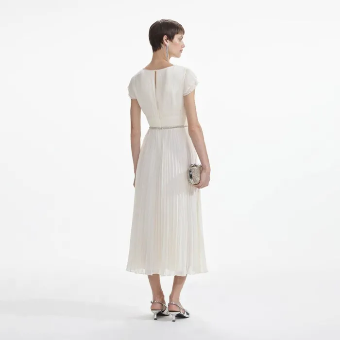 Self Portrait Dresses Cream Chiffon Pleated Midi Dress 8211 Women Self Portrait Dresses Cream Chiffon Pleated Midi Dress 8211 Women