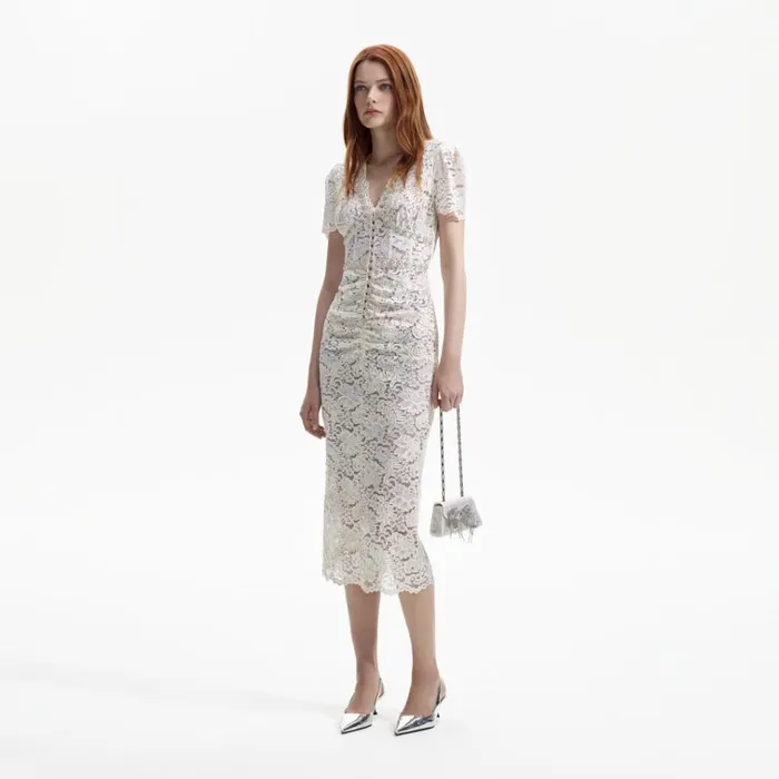 Self Portrait Dresses Cream Cord Lace VNeck Midi Dress 8211 Women Self Portrait Dresses Cream Cord Lace VNeck Midi Dress 8211 Women