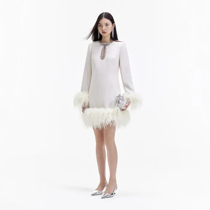 Self Portrait Dresses Cream Crepe Feather Mini Dress 8211 Women Self Portrait Dresses Cream Crepe Feather Mini Dress 8211 Women