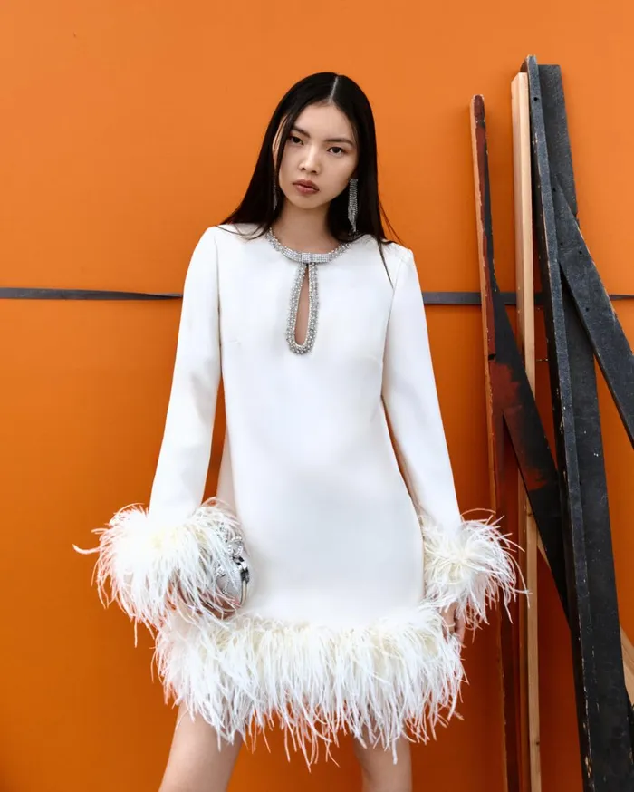 Self Portrait Dresses Cream Crepe Feather Mini Dress 8211 Women Self Portrait Dresses Cream Crepe Feather Mini Dress 8211 Women