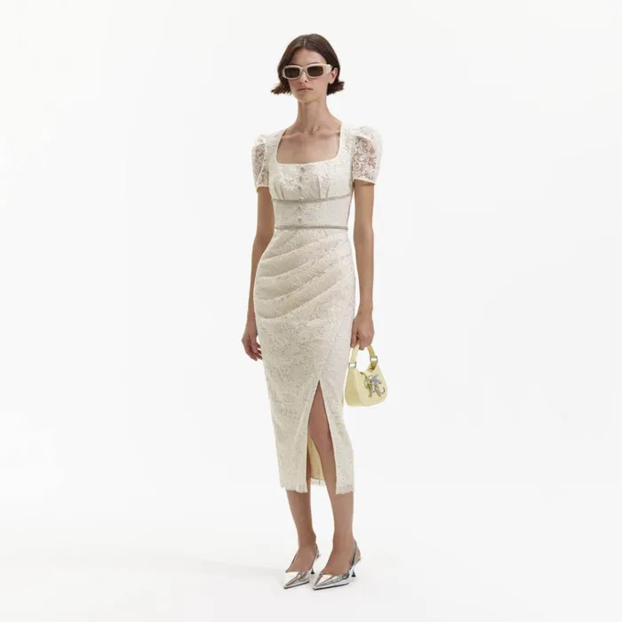Self Portrait Dresses Cream Lace Diamante Midi Dress 8211 Women Self Portrait Dresses Cream Lace Diamante Midi Dress 8211 Women