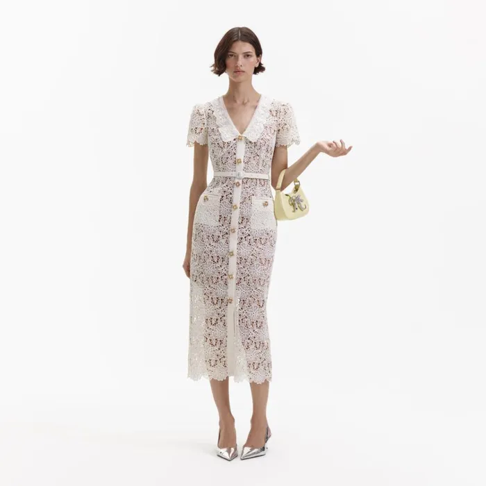 Self Portrait Dresses Cream Lace Midi Dress 8211 Women