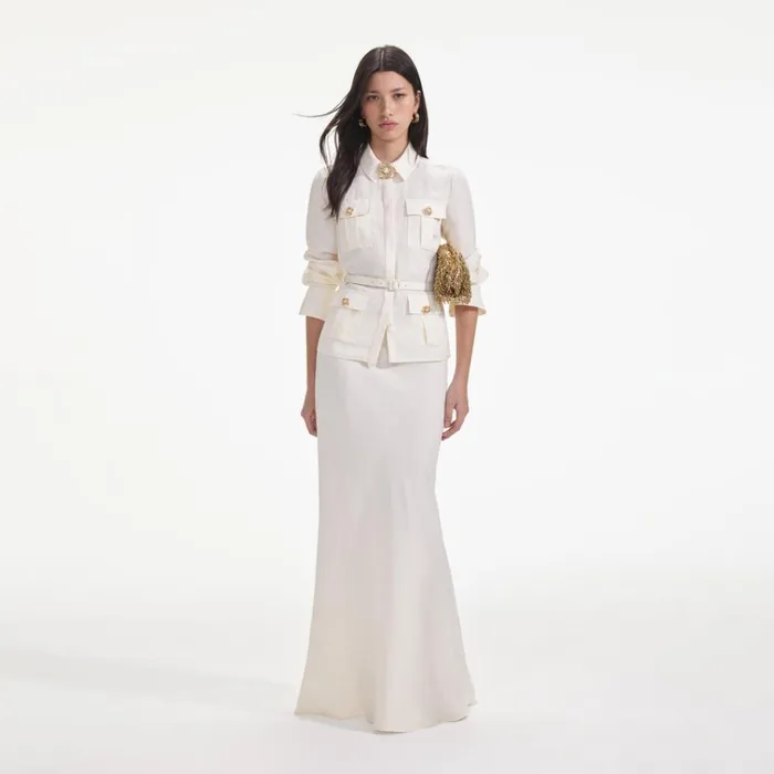 Self Portrait Dresses Cream Linen Maxi Dress 8211 Women