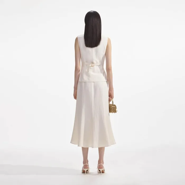 Self Portrait Dresses Cream Linen Midi Dress 8211 Women Self Portrait Dresses Cream Linen Midi Dress 8211 Women