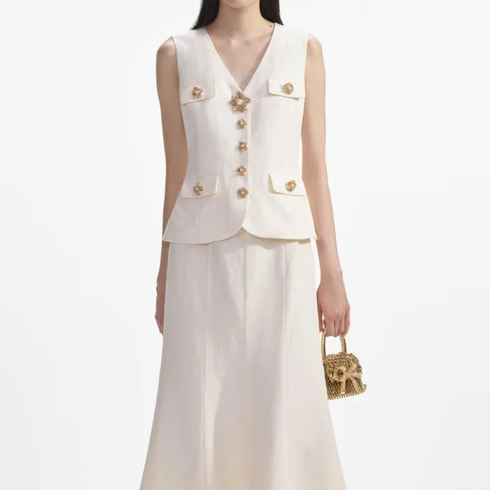 Self Portrait Dresses Cream Linen Midi Dress 8211 Women Self Portrait Dresses Cream Linen Midi Dress 8211 Women