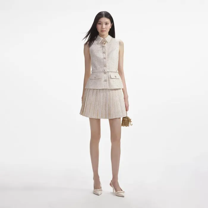 Self Portrait Dresses Cream Metallic Boucle Tailored Mini Dress 8211 Women
