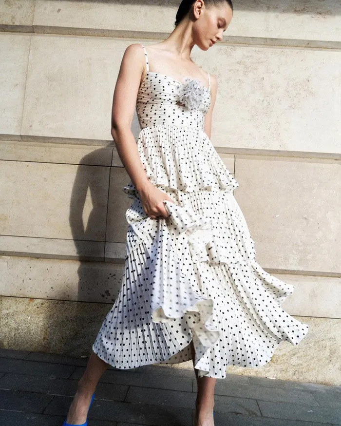 Self Portrait Dresses Cream Polka Dot Tiered Midi Dress 8211 Women Self Portrait Dresses Cream Polka Dot Tiered Midi Dress 8211 Women