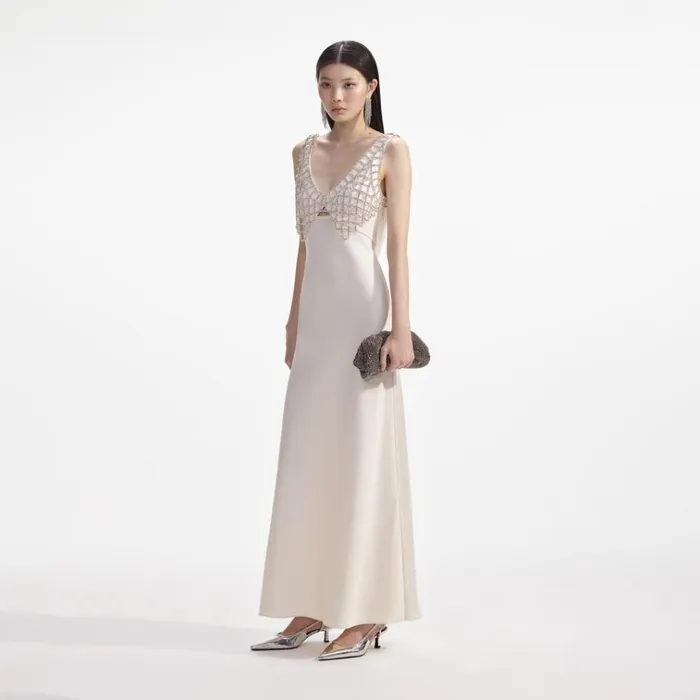 Self Portrait Dresses Cream Satin Diamante Bralette Maxi Dress 8211 Women Self Portrait Dresses Cream Satin Diamante Bralette Maxi Dress 8211 Women