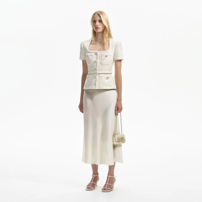 Self Portrait Dresses Cream Sequin Boucle Midi Dress 8211 Women Self Portrait Dresses Cream Sequin Boucle Midi Dress 8211 Women