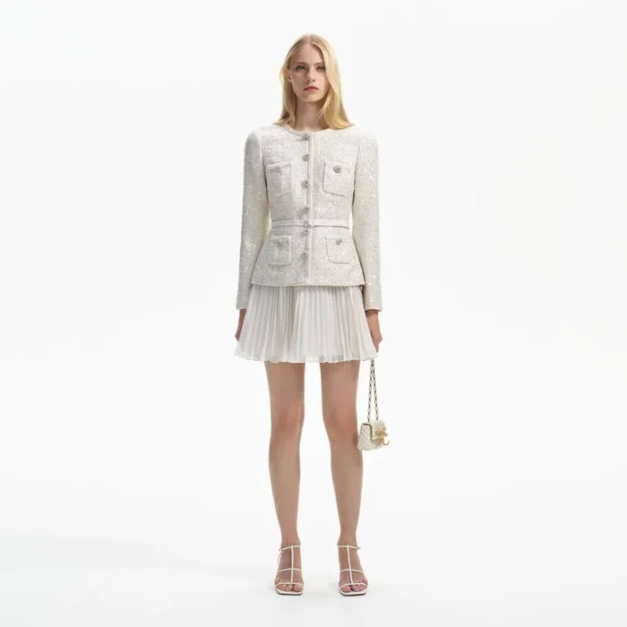 Self Portrait Dresses Cream Sequin Boucle Tailored Mini Dress 8211 Women