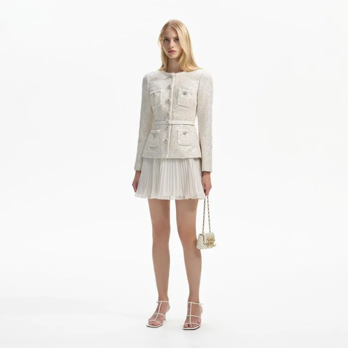 Self Portrait Dresses Cream Sequin Boucle Tailored Mini Dress 8211 Women Self Portrait Dresses Cream Sequin Boucle Tailored Mini Dress 8211 Women