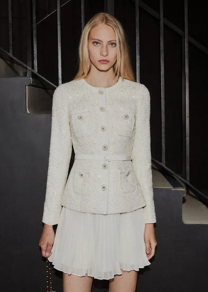 Self Portrait Dresses Cream Sequin Boucle Tailored Mini Dress 8211 Women Self Portrait Dresses Cream Sequin Boucle Tailored Mini Dress 8211 Women