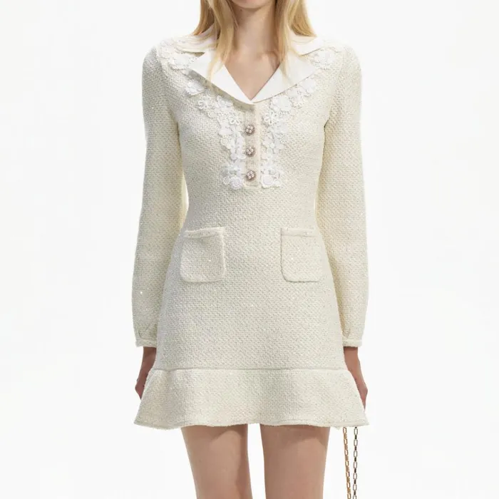 Self Portrait Dresses Cream Sequin Knit Mini Dress 8211 Women Self Portrait Dresses Cream Sequin Knit Mini Dress 8211 Women