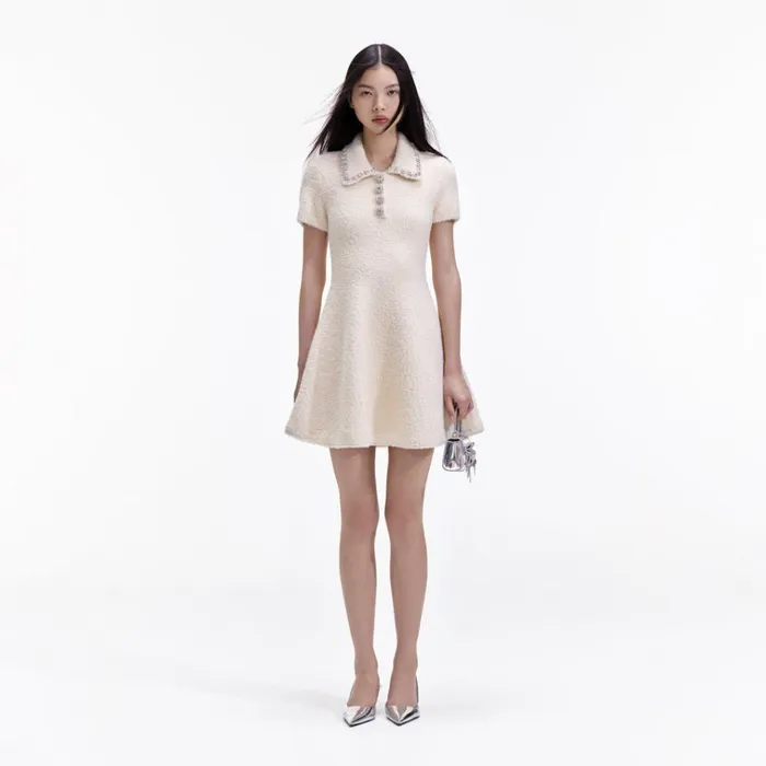Self Portrait Dresses Cream Soft Knit Mini Dress 8211 Women