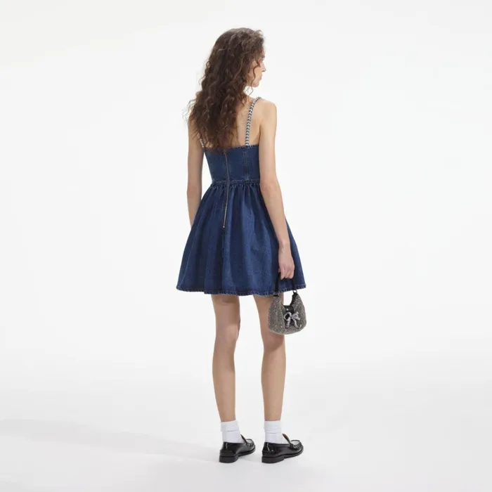 Self Portrait Dresses Diamante Denim Flared Mini Dress 8211 Women Self Portrait Dresses Diamante Denim Flared Mini Dress 8211 Women