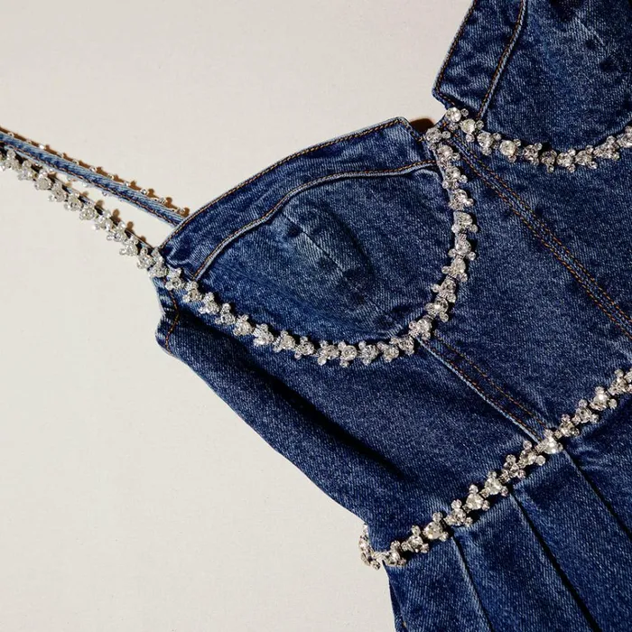 Self Portrait Dresses Diamante Detail Denim Mini Dress 8211 Women Self Portrait Dresses Diamante Detail Denim Mini Dress 8211 Women