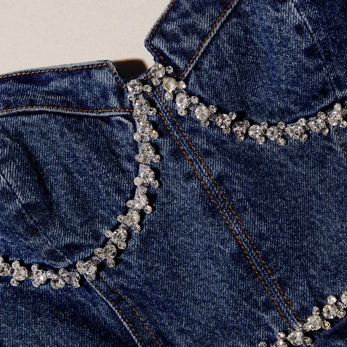 Self Portrait Dresses Diamante Detail Denim Mini Dress 8211 Women Self Portrait Dresses Diamante Detail Denim Mini Dress 8211 Women