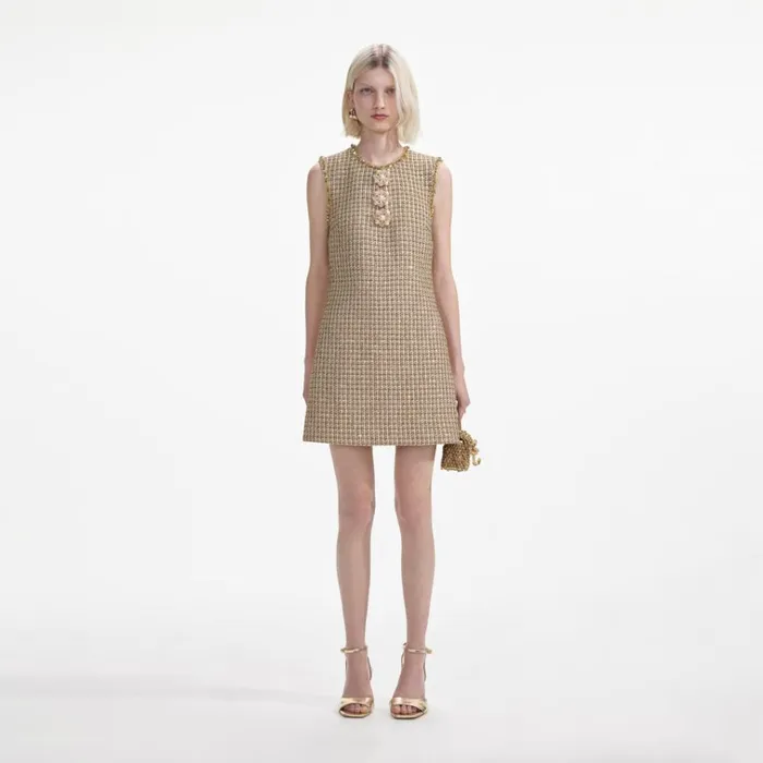 Self Portrait Dresses Gold Boucle Embellished Mini Dress 8211 Women