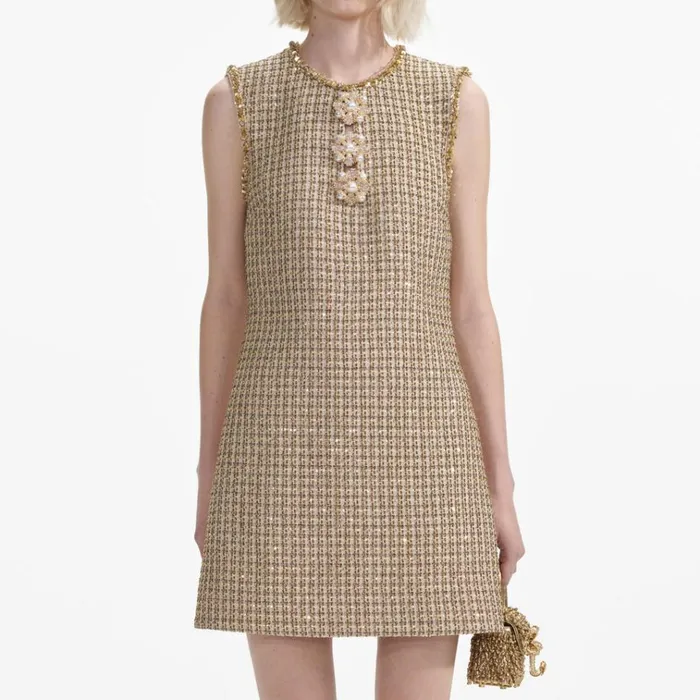 Self Portrait Dresses Gold Boucle Embellished Mini Dress 8211 Women Self Portrait Dresses Gold Boucle Embellished Mini Dress 8211 Women