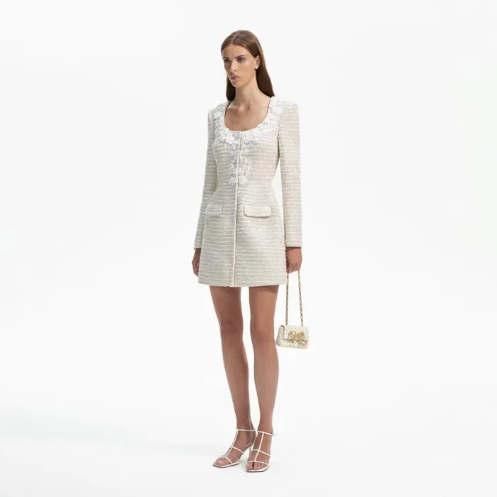 Self Portrait Dresses Gold Boucle Floral Trim Mini Dress 8211 Women Self Portrait Dresses Gold Boucle Floral Trim Mini Dress 8211 Women