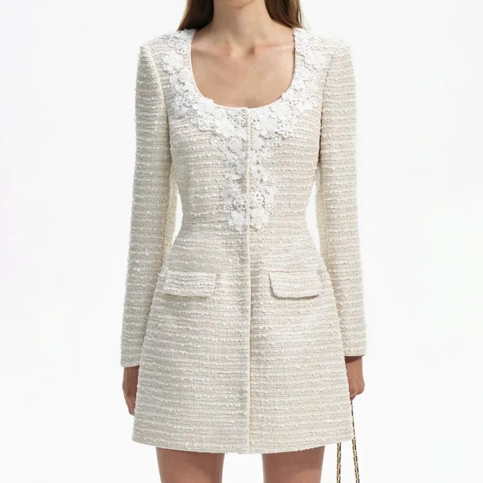Self Portrait Dresses Gold Boucle Floral Trim Mini Dress 8211 Women Self Portrait Dresses Gold Boucle Floral Trim Mini Dress 8211 Women