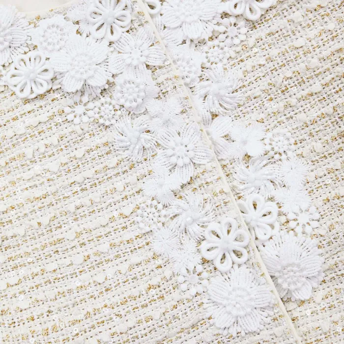 Self Portrait Dresses Gold Boucle Floral Trim Mini Dress 8211 Women Self Portrait Dresses Gold Boucle Floral Trim Mini Dress 8211 Women
