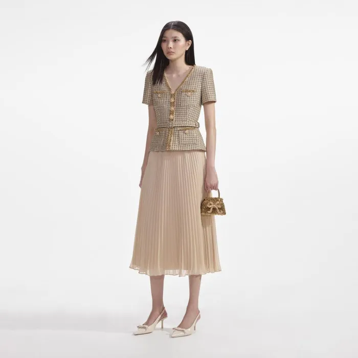Self Portrait Dresses Gold Boucle Midi Dress 8211 Women Self Portrait Dresses Gold Boucle Midi Dress 8211 Women