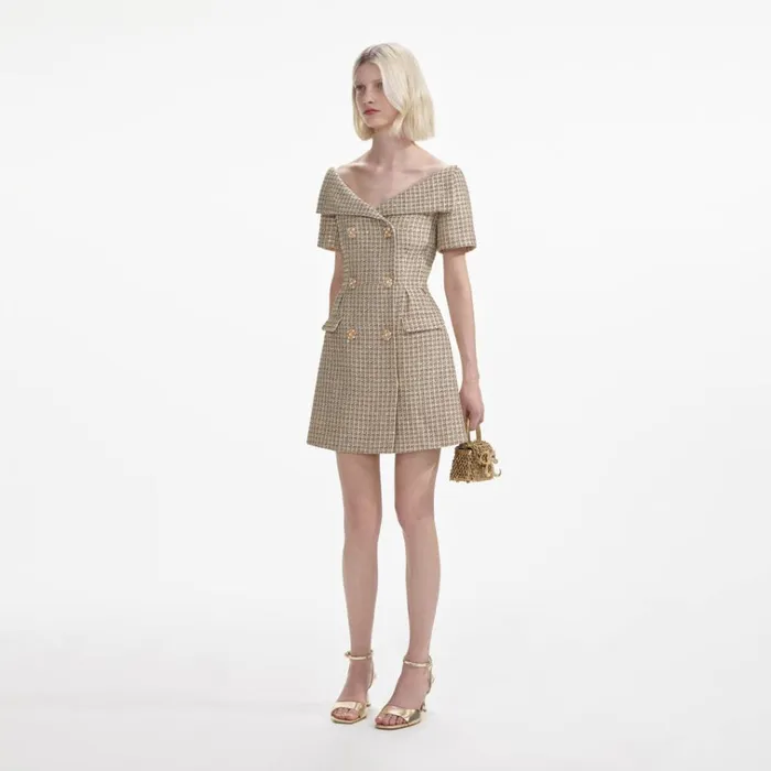 Self Portrait Dresses Gold Boucle Open Neck Mini Dress 8211 Women Self Portrait Dresses Gold Boucle Open Neck Mini Dress 8211 Women