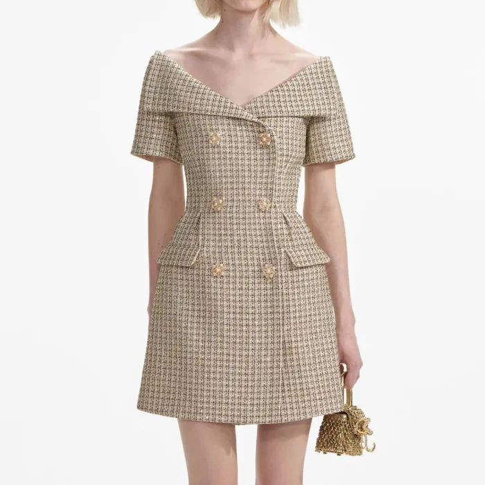 Self Portrait Dresses Gold Boucle Open Neck Mini Dress 8211 Women Self Portrait Dresses Gold Boucle Open Neck Mini Dress 8211 Women