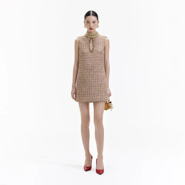 Self Portrait Dresses Gold Tinsel Boucle Embellished Mini Dress 8211 Women