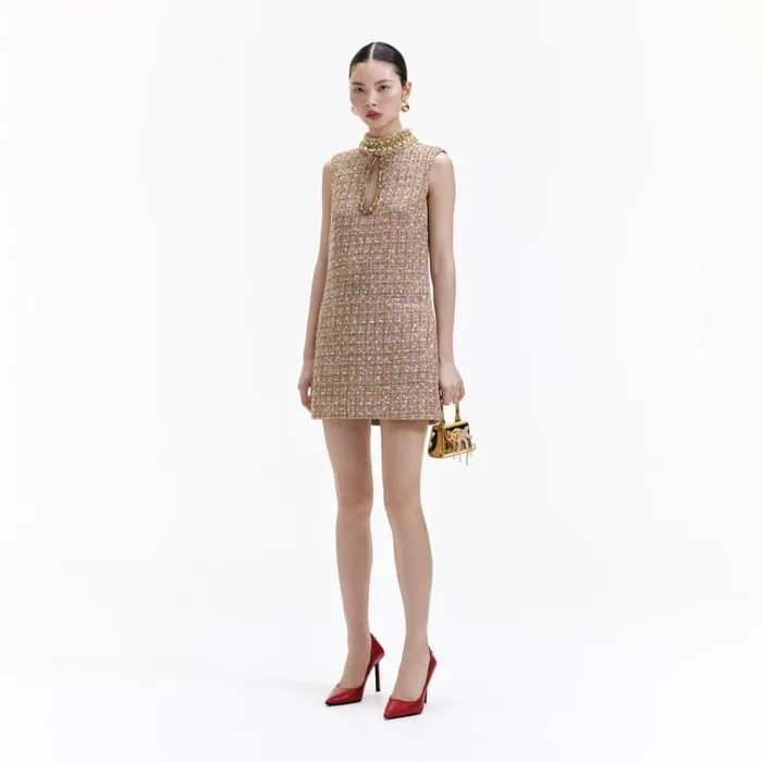 Self Portrait Dresses Gold Tinsel Boucle Embellished Mini Dress 8211 Women Self Portrait Dresses Gold Tinsel Boucle Embellished Mini Dress 8211 Women
