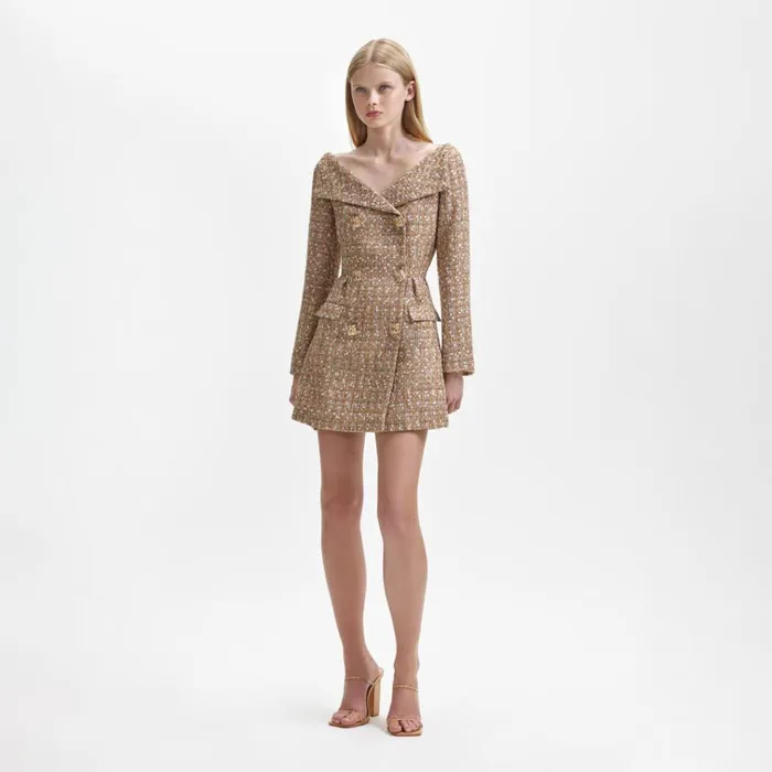 Self Portrait Dresses Gold Tinsel Boucle Off Shoulder Mini Dress 8211 Women Self Portrait Dresses Gold Tinsel Boucle Off Shoulder Mini Dress 8211 Women