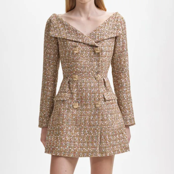 Self Portrait Dresses Gold Tinsel Boucle Off Shoulder Mini Dress 8211 Women Self Portrait Dresses Gold Tinsel Boucle Off Shoulder Mini Dress 8211 Women