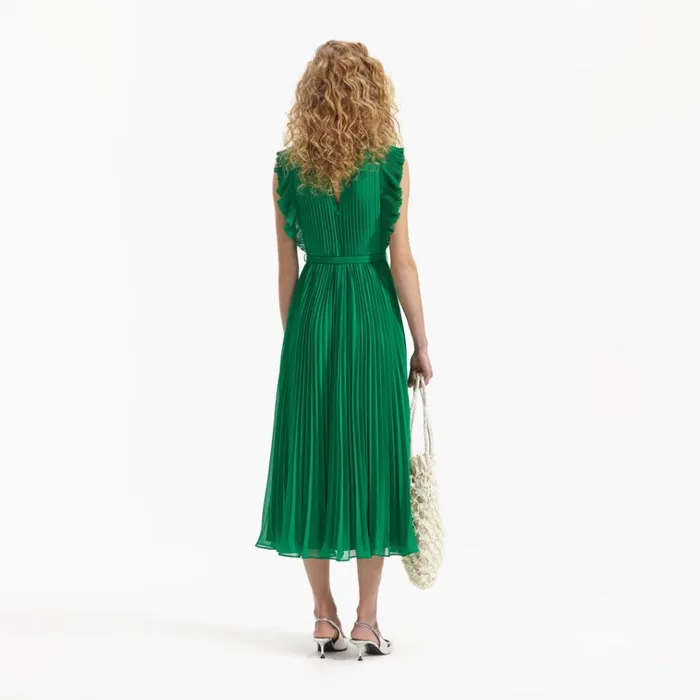 Self Portrait Dresses Green Chiffon Sleeveless Ruffle Midi Dress 8211 Women Self Portrait Dresses Green Chiffon Sleeveless Ruffle Midi Dress 8211 Women