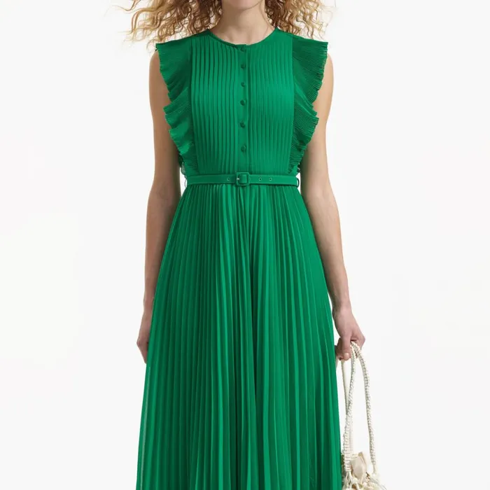 Self Portrait Dresses Green Chiffon Sleeveless Ruffle Midi Dress 8211 Women Self Portrait Dresses Green Chiffon Sleeveless Ruffle Midi Dress 8211 Women