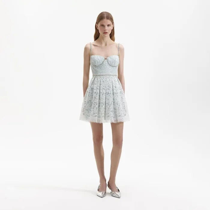 Self Portrait Dresses Green Cord Lace Mini Dress 8211 Women