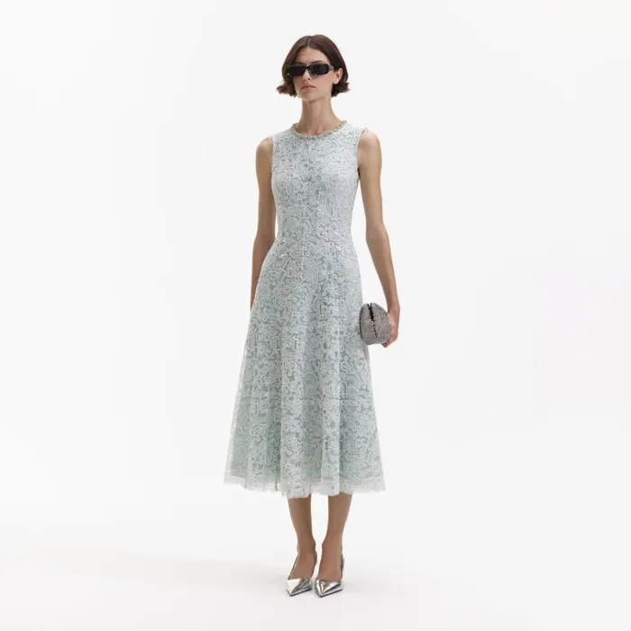 Self Portrait Dresses Green Cord Lace Round Neck Midi Dress 8211 Women Self Portrait Dresses Green Cord Lace Round Neck Midi Dress 8211 Women