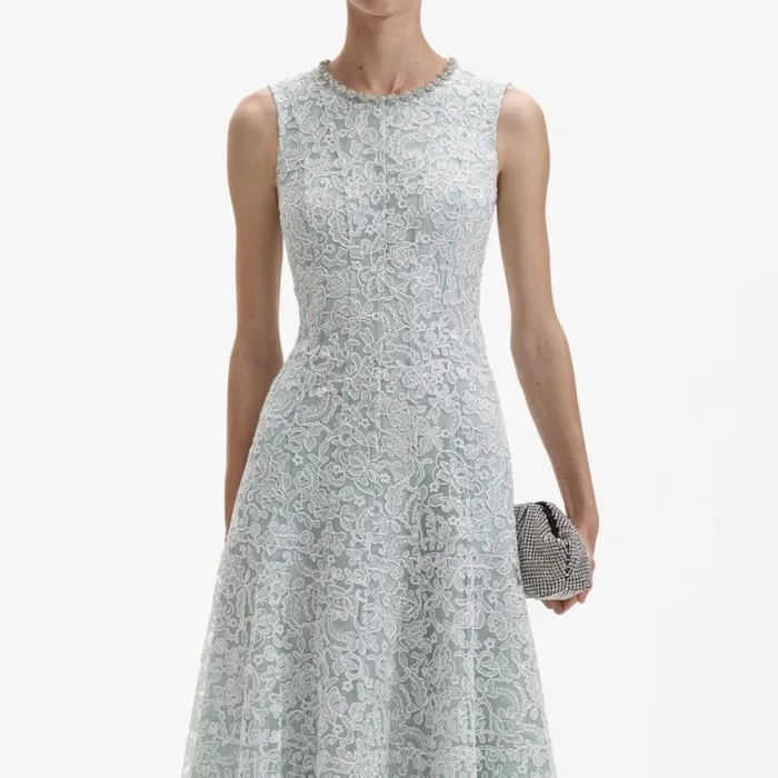 Self Portrait Dresses Green Cord Lace Round Neck Midi Dress 8211 Women Self Portrait Dresses Green Cord Lace Round Neck Midi Dress 8211 Women