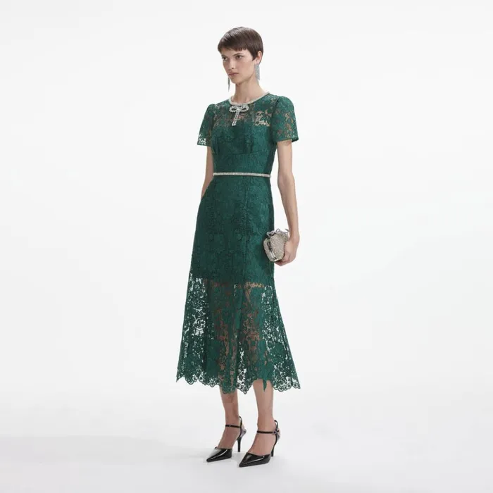 Self Portrait Dresses Green Lace Diamante Bow Midi Dress 8211 Women Self Portrait Dresses Green Lace Diamante Bow Midi Dress 8211 Women