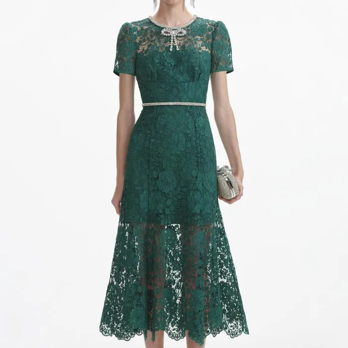 Self Portrait Dresses Green Lace Diamante Bow Midi Dress 8211 Women Self Portrait Dresses Green Lace Diamante Bow Midi Dress 8211 Women