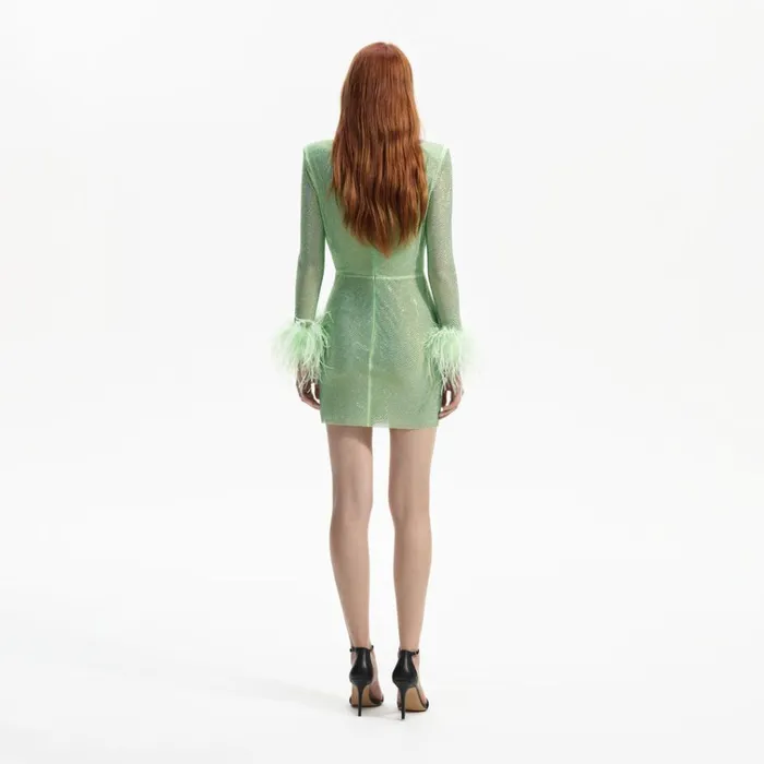 Self Portrait Dresses Green Rhinestone Feather Mini Dress 8211 Women Self Portrait Dresses Green Rhinestone Feather Mini Dress 8211 Women